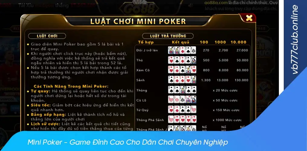 Tìm hiểu luật chơi mini poker cho người mới